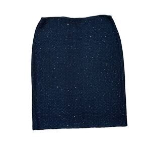 St. John Wool Blend Navy Blue Multi Color Tweed Sequin Pencil Skirt, Size 12